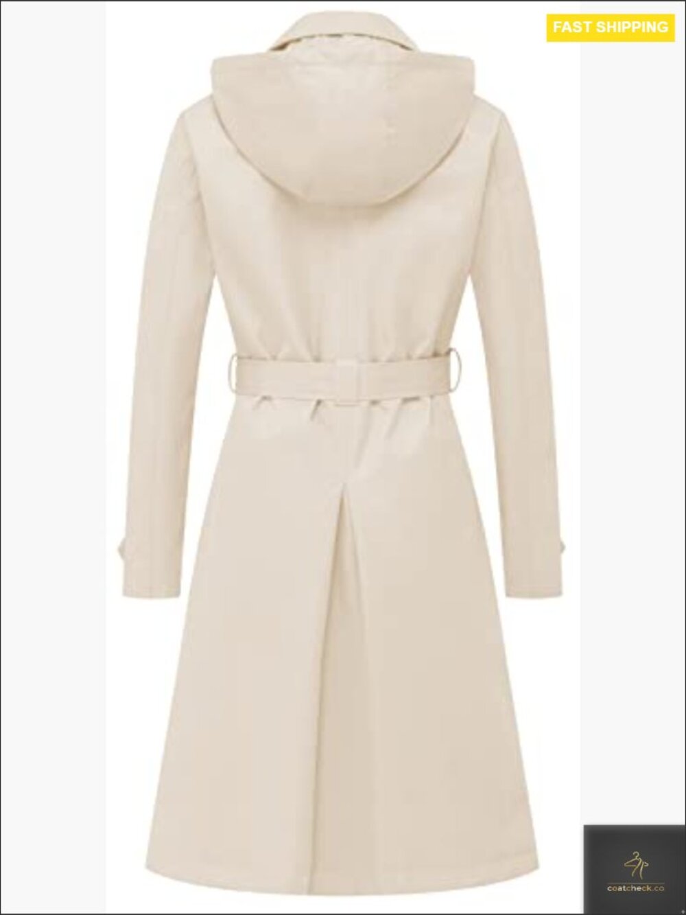 Double Breasted Long Trench Coat Mid-Length Belted Overcoat with Detachable Hood - Picture 2 of 7